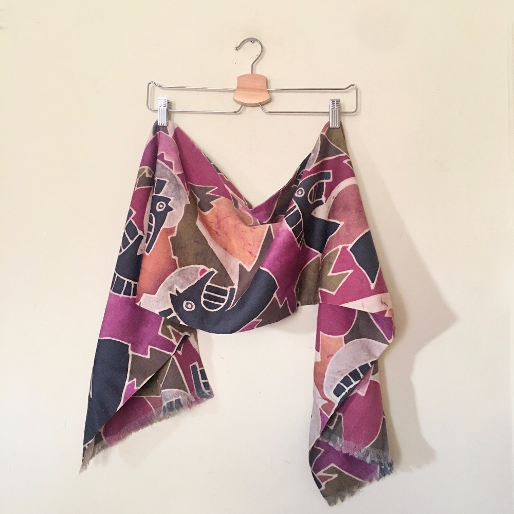 Paul Smith Wool Scarf - Abstract Horse / Knight / Chess Pieces - wine, neutral